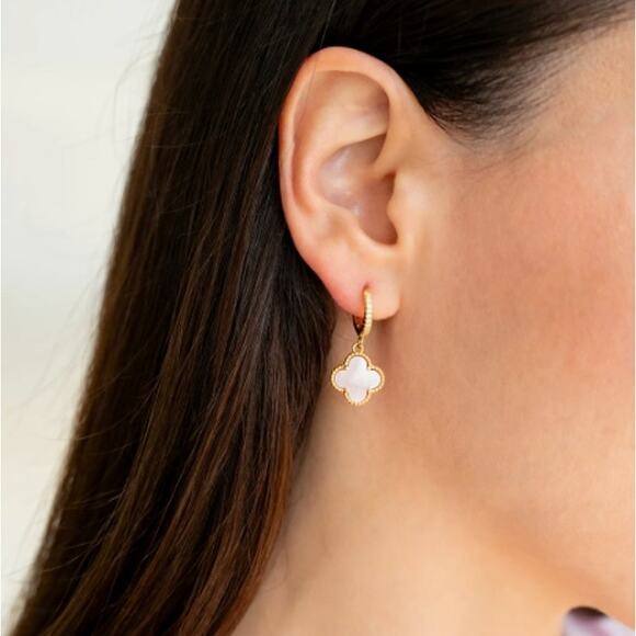 Mint & Lilly Pave Clover Drop Earrings*Mother of Pearl*18K over Sterling Silver - Picture 2 of 2